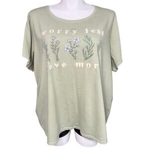 Fleurish Womens T Shirt Top Floral Print Worry Less Love More Green Purple 4X